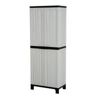 Outsunny Armoire de Jardin Armoire Haute Multi-rangements 2 Portes 3 étagères réglables en Hauteur 65L x 37l x 172H cm Gris Clair Chocolat(m-1)