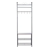 HOMCOM Portant porte-manteaux vestiaire d'entrée style néo-rétro fer forgé multi-rangements 60L x 35l x 175H cm noir(m-6)