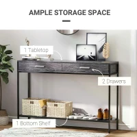 HOMCOM Console Table Worktop Bottom Shelf Home Two Drawer Industrial Minimal Style Grey Wood Tone Effect(m-5)