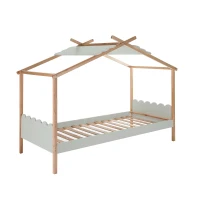 HOMCOM Lit cabane Enfant Compatible 90 x 190 cm/90 x 200 cm - Structure lit avec tête de lit, Pied de lit et sommier à Lattes Inclus - pin Massif MDF Classe E1 Vert(m-1)