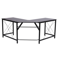 Homcom Bureau d'angle bureau informatique design moderne métal MDF imitation bois noir
