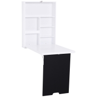 Homcom Bureau mural pliable table murale rabattable suspendue sur pied étagère + tableau à craie intégré MDF blanc