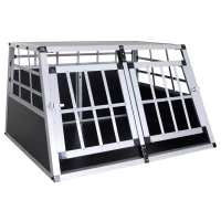 PawHut Cage de transport pour chien animaux aluminium XL caisse boîte box de transport voiture double porte verrouillable forme trapeze 89,5 x 68,5 x 50 cm argent noir(m-1)
