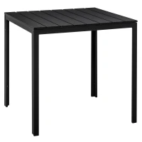 Outsunny Table carrée Bistro de Jardin dim. 78L X 78l x 74H cm châssis métal époxy Plateau PE à Lattes Imitation Bois Noir(m-1)