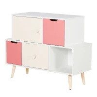HOMCOM Meuble de rangement pour enfant - commode scandinave - 3 tiroirs - placard - niche - dim. 105L x 40l x 81H cm - MDF blanc rose bois massif pin(m-1)