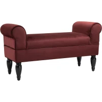 HOMCOM Banc banquette style baroque accoudoirs courbés pieds effilés dim. 110L x 43l x 58H cm polyester velours bordeaux(m-1)