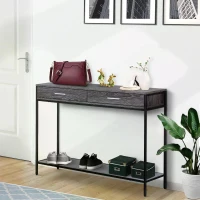 HOMCOM Console Table Worktop Bottom Shelf Home Two Drawer Industrial Minimal Style Grey Wood Tone Effect(m-11)