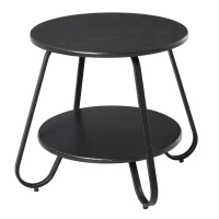 Table basse bout de canapé design néo-rétro 2 niveaux métal aspect bois(m-1)