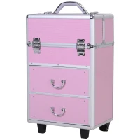HOMCOM Valise trolley maquillage malette cosmétique vanity poignée télescopique réglable 36L x 23l x 58H cm alu rose(m-1)