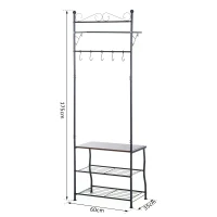 HOMCOM Portant porte-manteaux vestiaire d'entrée style néo-rétro fer forgé multi-rangements 60L x 35l x 175H cm noir(m-3)