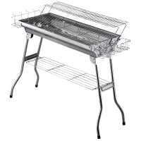 Outsunny Barbecue à charbon pliable portable BBQ grill sur pied avec étagère + 2 grilles cuisson dim. 100L x 43l x 68H cm acier inox.(m-1)