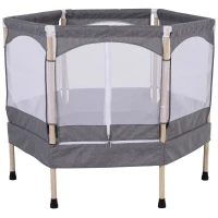 HOMCOM Trampoline Enfant dim. 126L x 109l x 98H cm Filet de sécurité Porte zipée Couvre-Ressorts Inclus Gris(m-1)