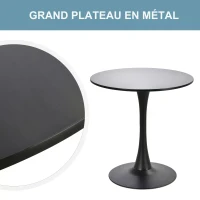 Table ronde tulipe design Ø 70 x 75H cm métal MDF noir(m-5)