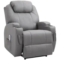 HOMCOM Fauteuil Luxe de Relaxation et Massage Chauffant Inclinaison Dossier Repose-Pied électrique revêtement synthétique Gris(m-1)