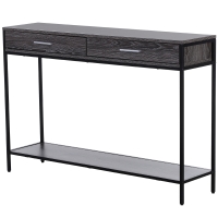 Homcom Console table d'appoint design industriel dim. 120L x 30l x 81H cm 2 tiroirs étagère acier noir panneaux particules bois gris