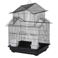 PawHut Cage à oiseaux design maison mangeoires perchoirs 3 portes plateau excrément amovible + poignée transport 51 x 40 x 67 cm noir(m-1)