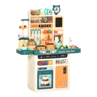 HOMCOM Cuisine pour Enfant - dinette - Jeu d'imitation Complet 113 Accessoires variés - Fonctions sonores et Lumineuses - PP ABS Beige Turquoise(m-1)