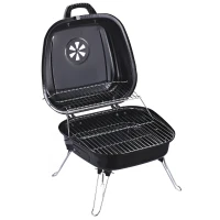 Outsunny Barbecue à Charbon Pliable Portable BBQ Grill sur Pied avec Couvercle dim. 45L x 42l x 33H cm Acier émaillé Noir(m-1)