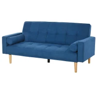 HOMCOM Canapé Convertible 3 Places Design scandinave Dossier inclinable 3 Positions Pieds Bois Tissu Lin Bleu(m-1)