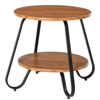 HOMCOM Table Basse Table d'appoint guéridon Bout de canapé Design néo-rétro 2 Niveaux Panneaux Particules Bois Noyer métal Noir(m-1)