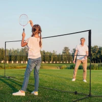 Homcom Filet de Badminton/loisirs 5 m - hauteur réglable 1,58 m max. - filet portable avec support pieds et piquets - sac de transport inclus(m-2)