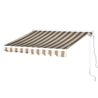 Outsunny Store banne électrique/Manuel rétractable Protection UV 50 + Aluminium Polyester imperméabilisé 2,45 x 2 (avancée) m télécommande fournie Marron Beige rayé(m-1)