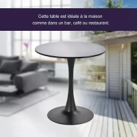Table ronde tulipe design Ø 70 x 75H cm métal MDF noir(m-4)