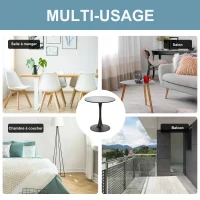 Table ronde tulipe design Ø 70 x 75H cm métal MDF noir(m-7)