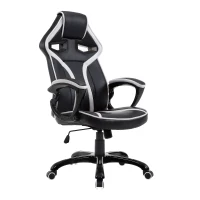 HOMCOM Chaise / fauteuil de bureau gaming Racing à bascule pivotant confortable accoudoirs rembourrés noir et blanc(m-1)