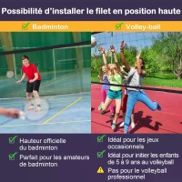 Homcom Filet de Badminton/loisirs 5 m - hauteur réglable 1,58 m max. - filet portable avec support pieds et piquets - sac de transport inclus(m-5)