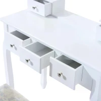 HOMCOM Coiffeuse et Tabouret Style Baroque en Bois Blanc(m-9)