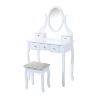 HOMCOM Coiffeuse et Tabouret Style Baroque en Bois Blanc(m-1)