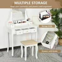 HOMCOM Dressing Table Set with 360° Spin Mirror and Cushioned Stool, Makeup Vanity Dresser Desk with 5 Drawers for Bedroom, White(m-5)