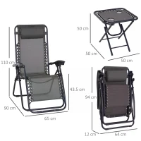 Outsunny 3pcs Sun Lounger Chairs with Table, Folding Zero Gravity Chairs, W/ Cup Holders, Grey(m-3)