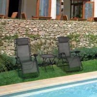 Outsunny 3pcs Sun Lounger Chairs with Table, Folding Zero Gravity Chairs, W/ Cup Holders, Grey(m-2)