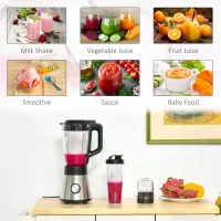 HOMCOM Blender Smoothie Maker, 900W Countertop Blender with 5 Speed Setting, Pulse Function, 1.5L Mix Cup, Portable Cup and Grinder for Ice, Fruit, Vegetable and Nut(m-5)