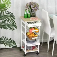 HOMCOM Mobile Rolling Kitchen Island Trolley for Home w/ Metal Baskets Trays Shelves Wheels Compact Stylish Storage White(m-11)