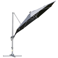 Outsunny 3m Solar LED Cantilever Parasol Adjustable Garden Umbrella w/ Base Light Grey