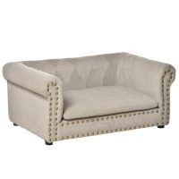 PawHut Dog Sofa with Soft Cushion, Pet Bed Cat Chair Couch with Water Resistant Fabric, Sponge Padded, Washable Cover, Easy Installation, Wooden Legs for Mini Sized Dogs - Khaki(m-1)