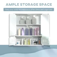 kleankin Bathroom Mirror Cabinet, Wall Mounted Storage Cupboard with Double Doors and Adjustable Shelf, Bathroom Organizer, White(m-5)