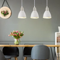 HOMCOM Pendant Lamp Ceiling 3 Lights Adjustable Hanging Cord Metal Shade Domed Dining Room Kitchen White(m-1)