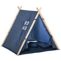 HOMCOM Kids Teepee Play Tent Portable Foldable Children Playhouse Toy for Boys and Girls with Mat Pillow Carry Case Indoor Outdoor Games Blue(m-1)