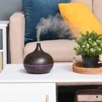 HOMCOM 400ml Aroma Diffuser for Essential Oils & Water Humidifier w/ 7 LED Lights Timer Auto Shutdown Home Office Relaxation Mini Spa Dark Brown(m-2)