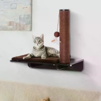 PawHut Cat Wall-Mounted MDF Hemp Rope Scratching Post Shelf Brown(m-2)
