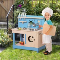 Outsunny Kids Kitchen Playset with Pretend Pots and Pans for 3+ Years Old(m-10)