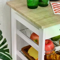 HOMCOM Mobile Rolling Kitchen Island Trolley for Home w/ Metal Baskets Trays Shelves Wheels Compact Stylish Storage White(m-9)