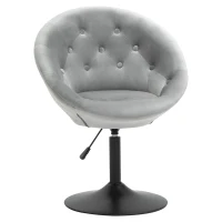 HOMCOM Modern Leisure Chair Round Tufted Accent Chair Vanity Stool Height Adjustable Counter Chair with Swivel Seat for Pub, Living Room, Grey(m-1)