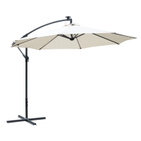 Outsunny Umbrella Parasol W/Solar Powered LED strips, Φ2.95x2.45H m-Cream