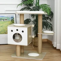 PawHut Cat Tree Tower for Indoor Cats 80cm Climbing Activity Center Kitten Furniture with Jute Scratching Post Pad Ramp Condo Perch Cushion Hanging Ball Velcro Light Grey(m-2)