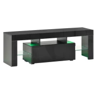 HOMCOM High Gloss TV Stand Cabinet with LED RGB Lights and Remote Control for 43"/50"/55" TV, Media TV Console Table with Compartment, Black(m-1)